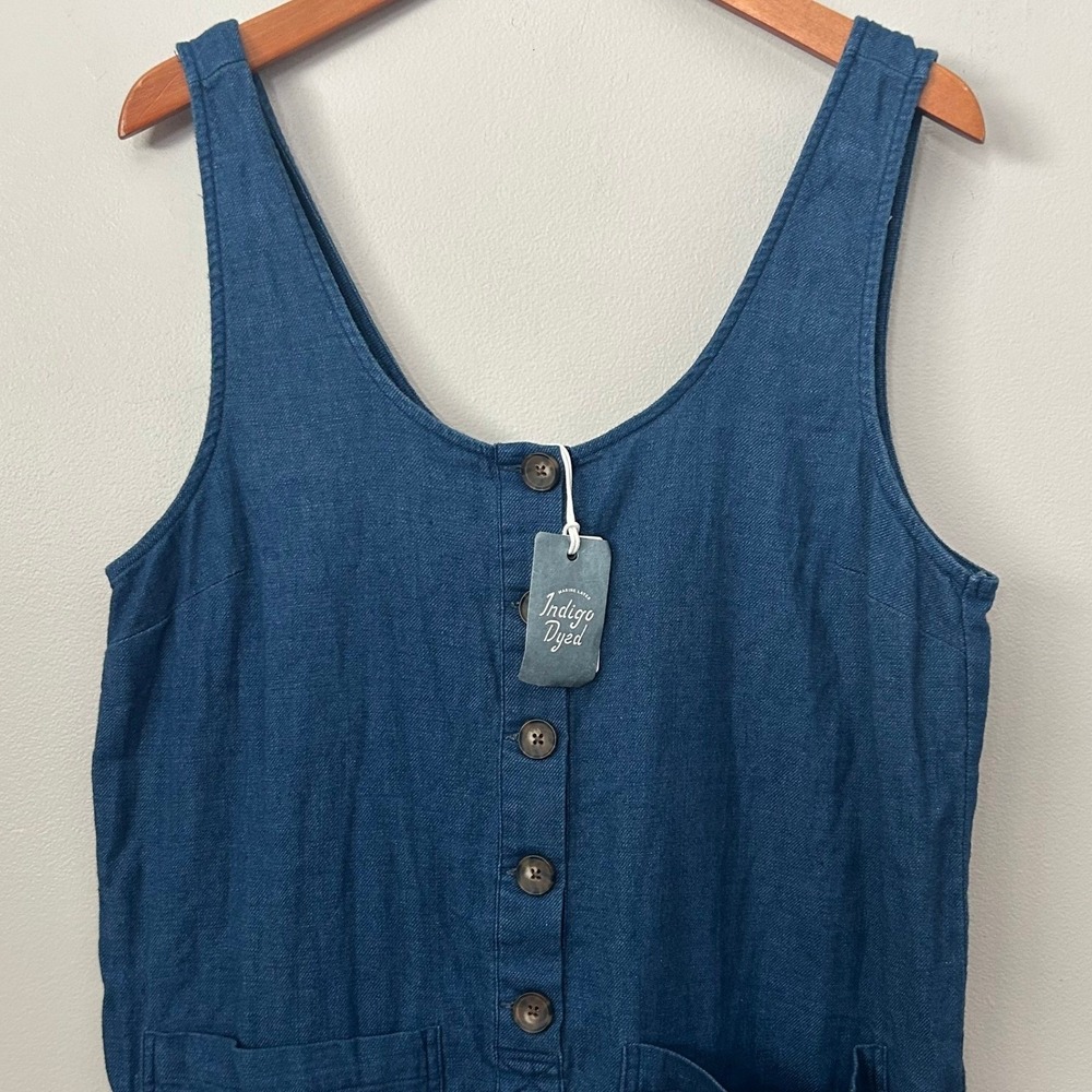 Marine Layer Sydney Beach Jumpsuit Women L Indigo Blue Button Front Wide Leg NWT